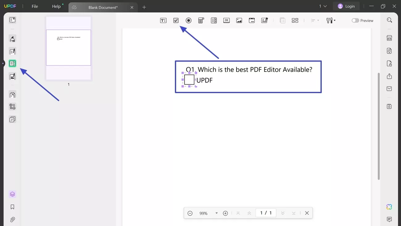 prepare form and hit checkboxes icon