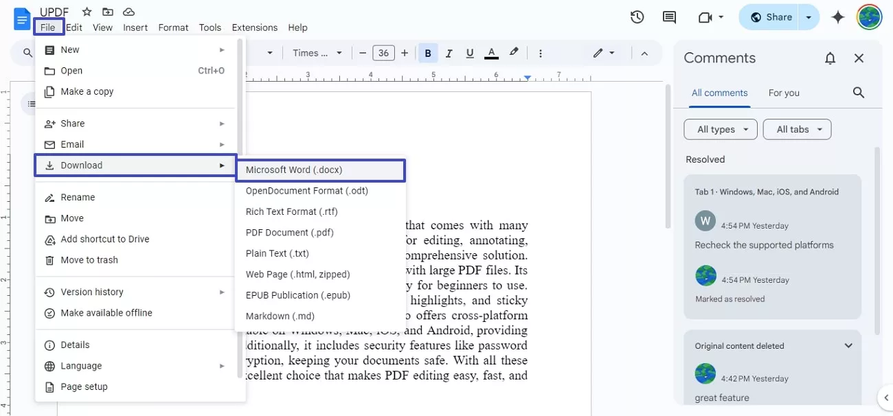 download google docs as word