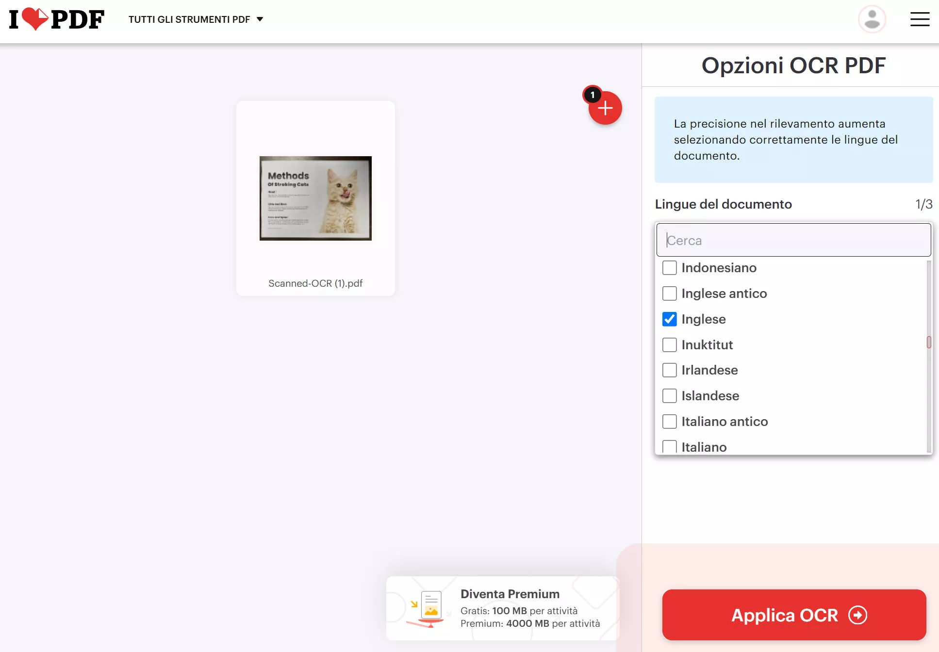 utilizzare l'OCR in iLovePDF