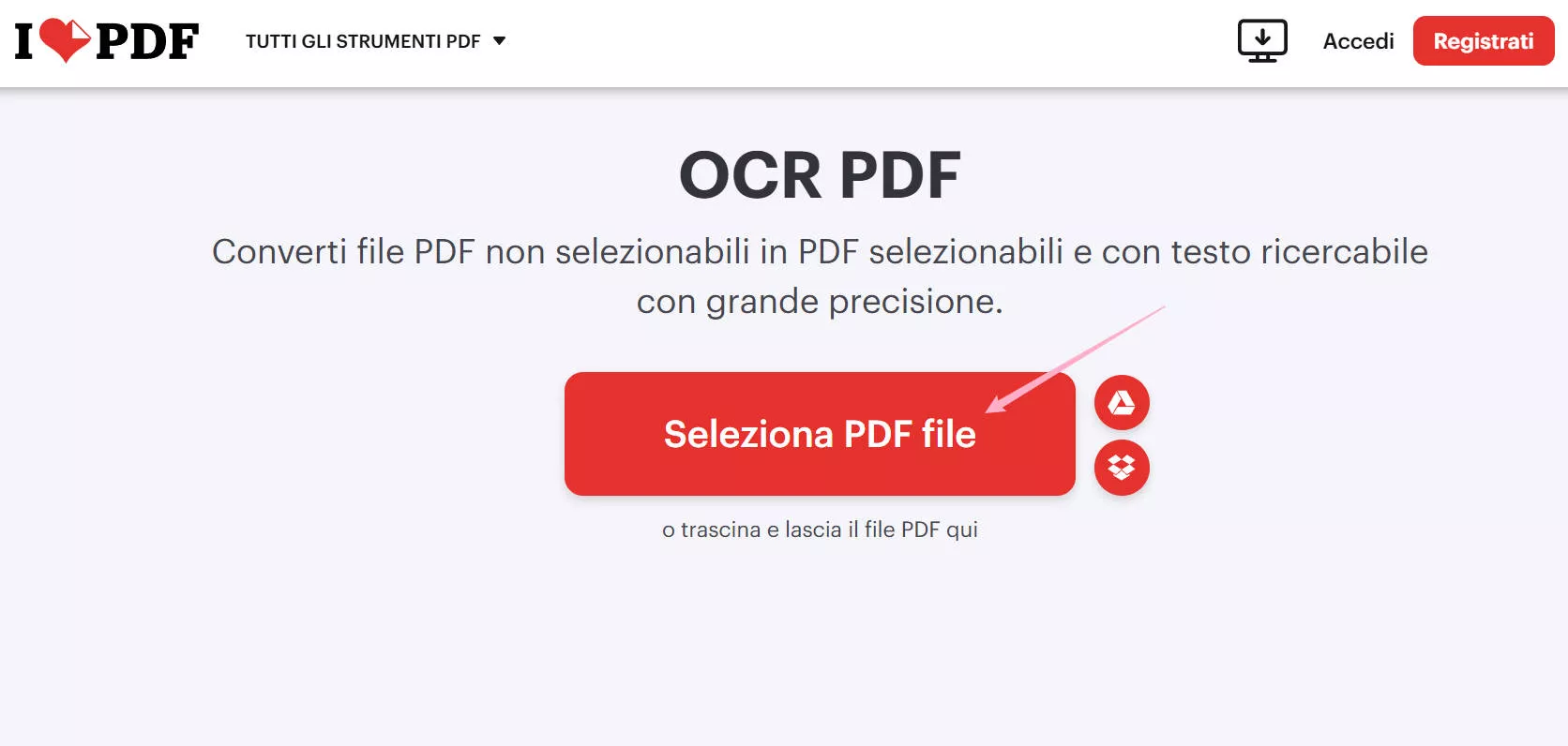 utilizzare l'OCR in iLovePDF