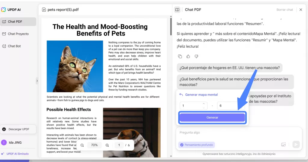 seleccionar el rango de páginas y hacer clic en generar