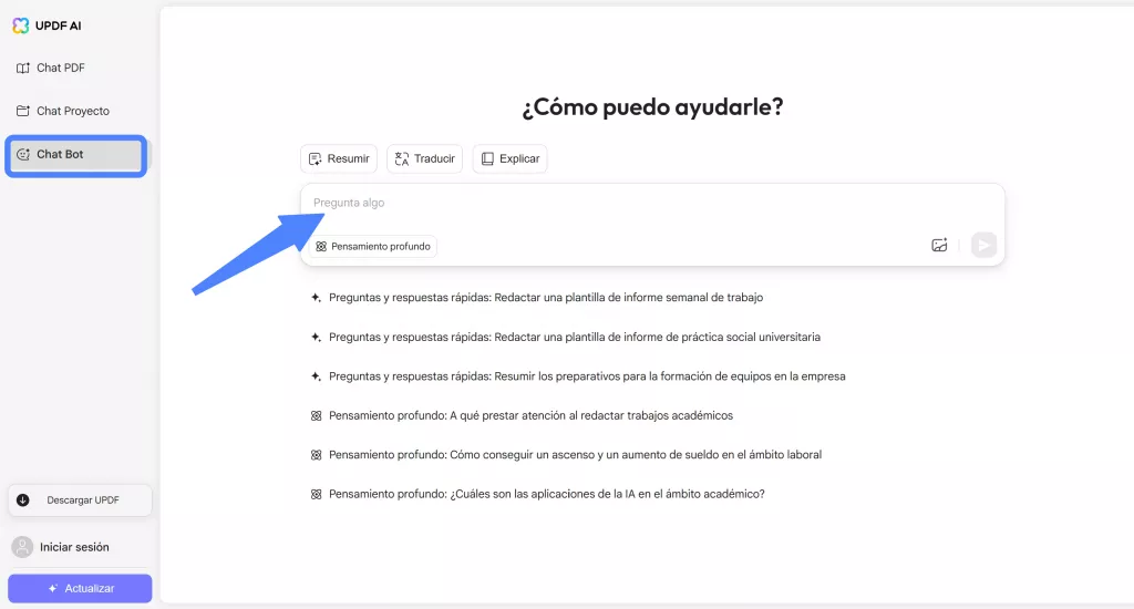 escribir el comando en el bot de chat