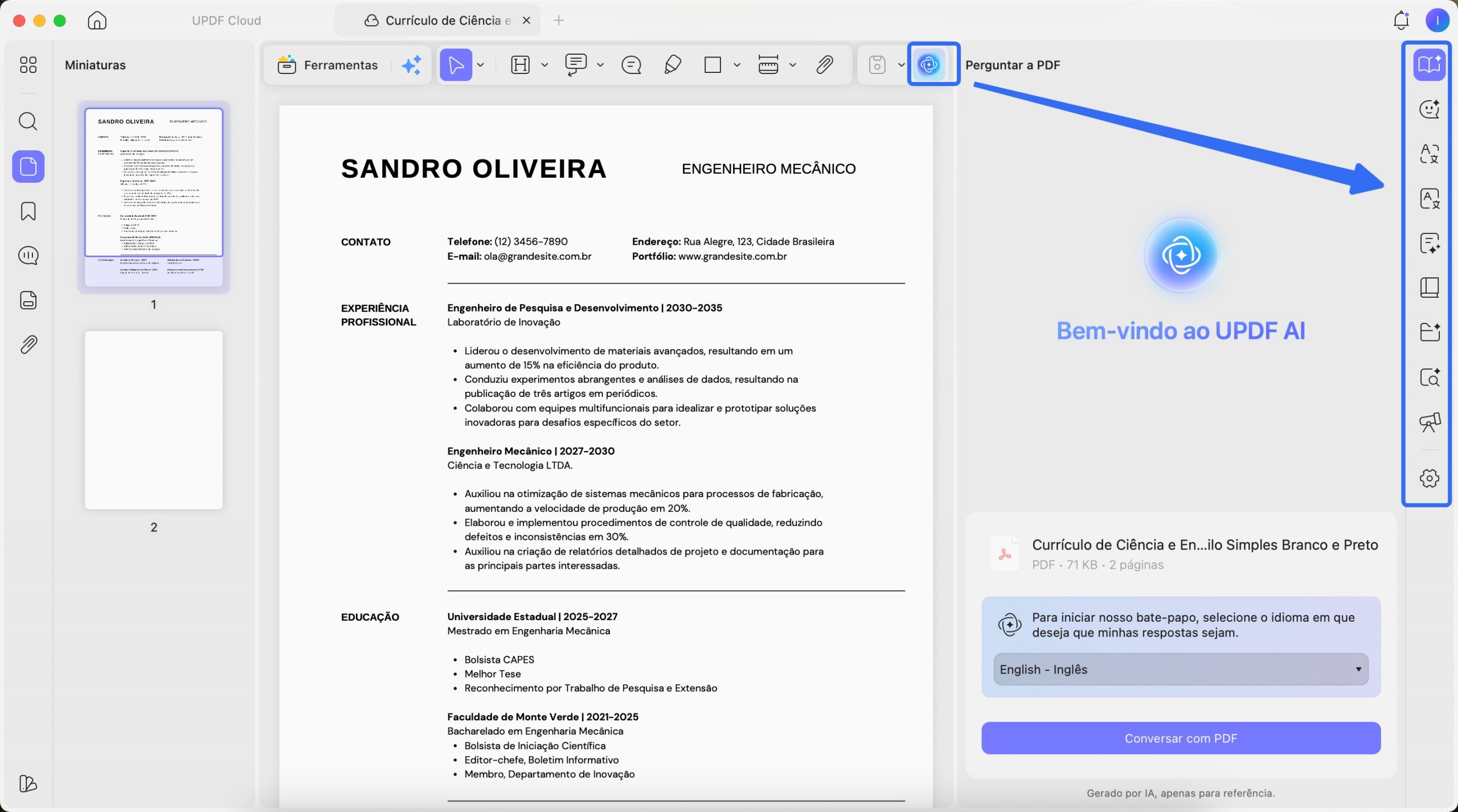 verificar os erros de ortografia em seu currículo em PDF com UPDF AI