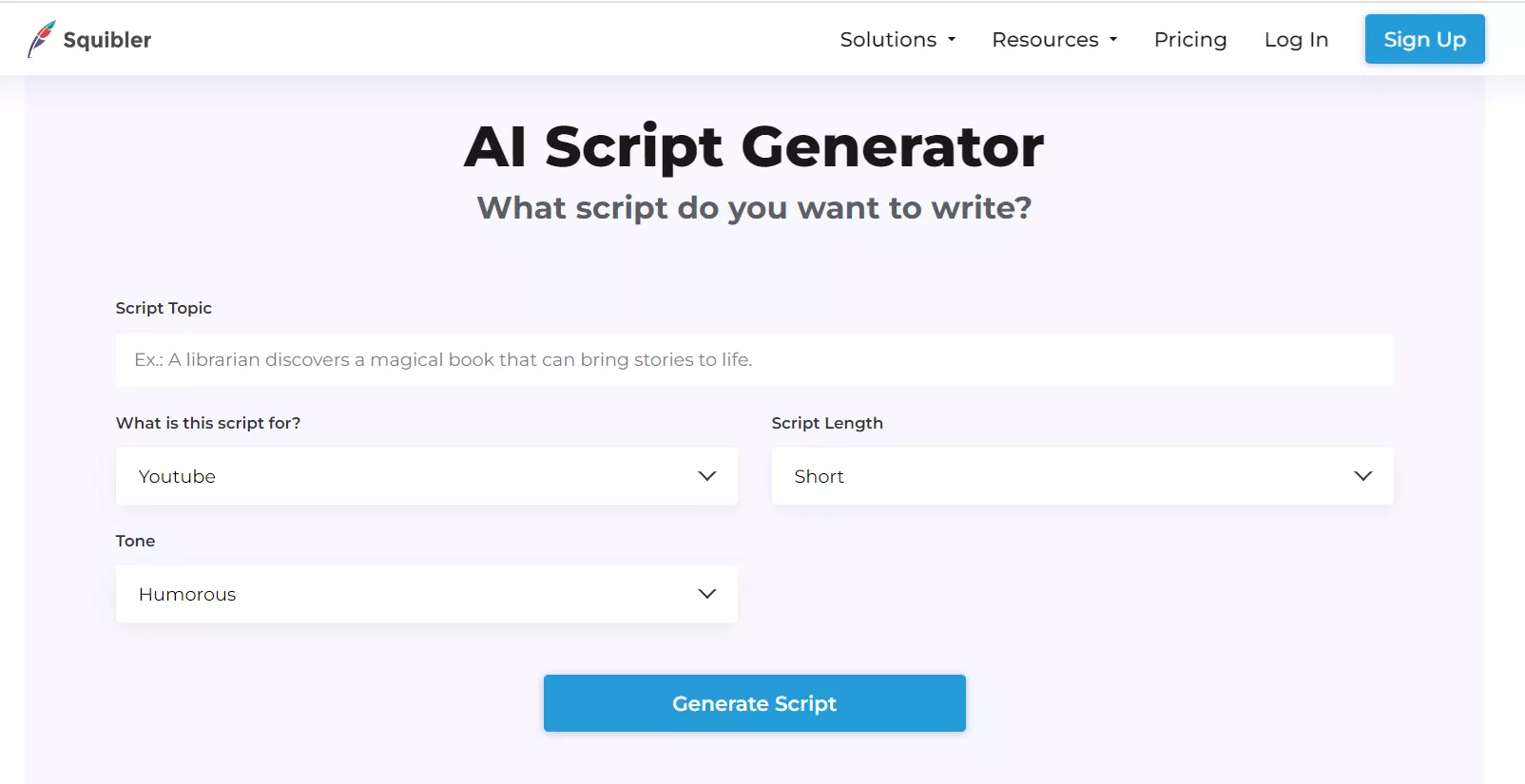 squibler ai movie generator website interface