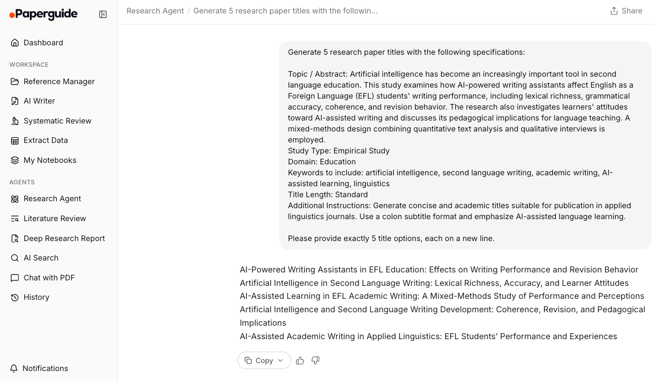 paperguide generatednresearch title