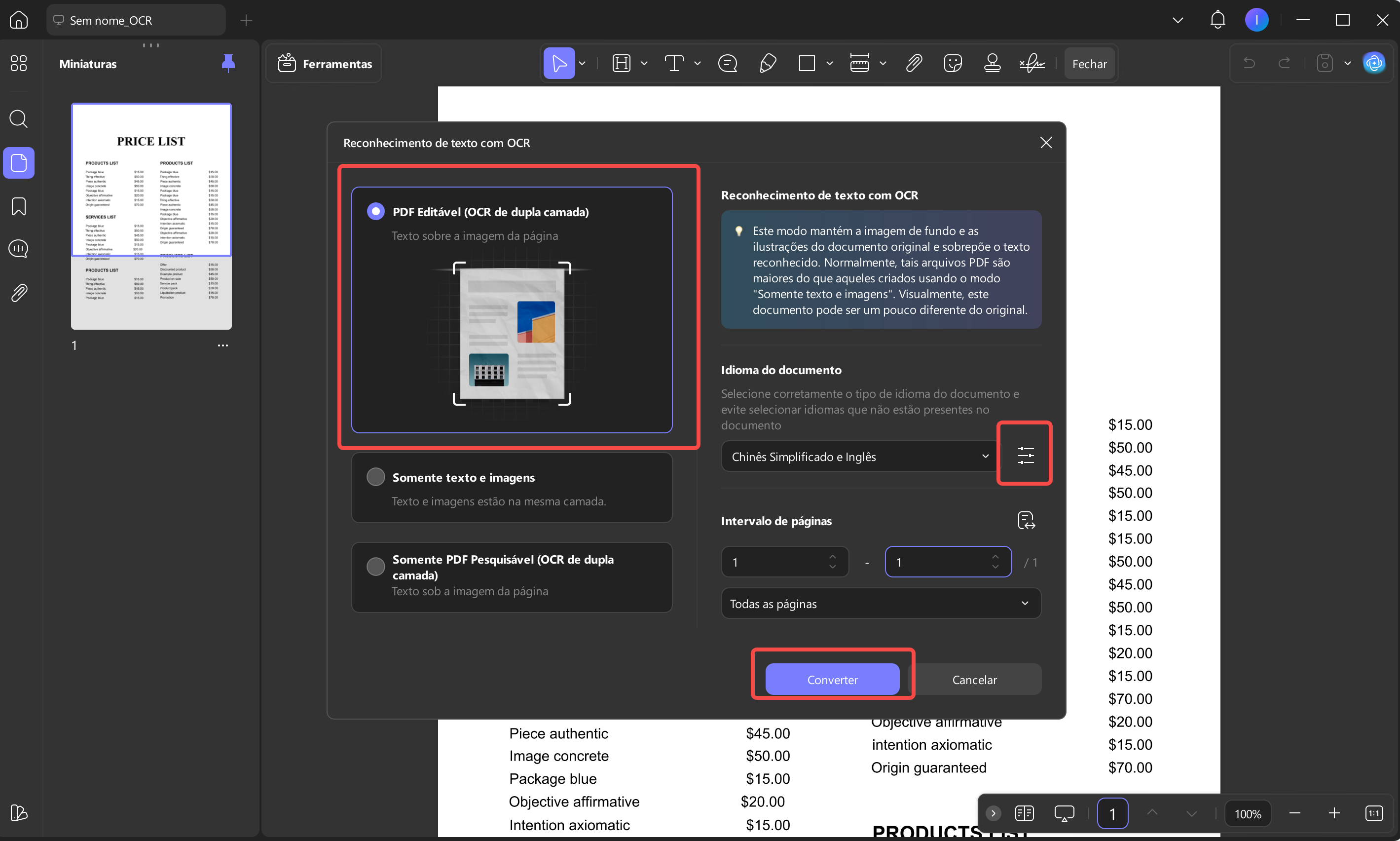 Converter o PDF digitalizado para um formato editável