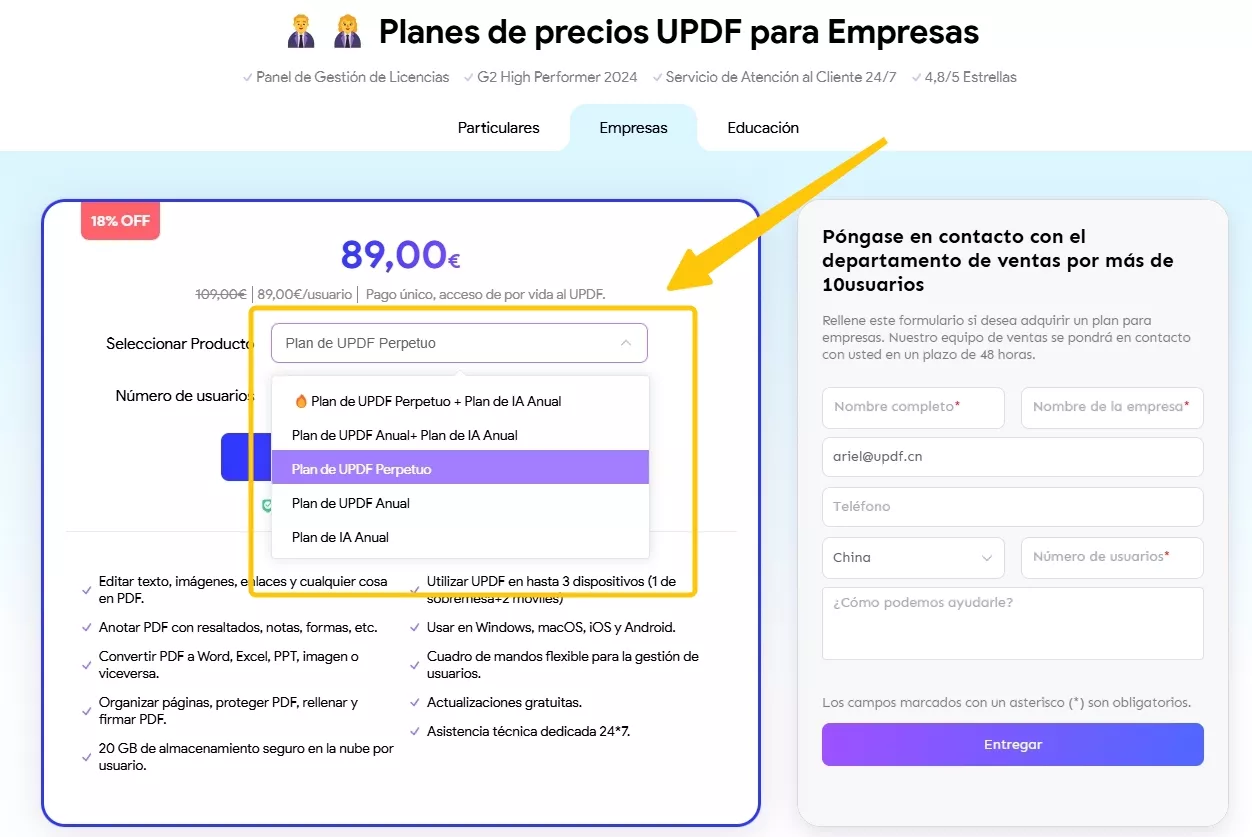 plan para empresas precio