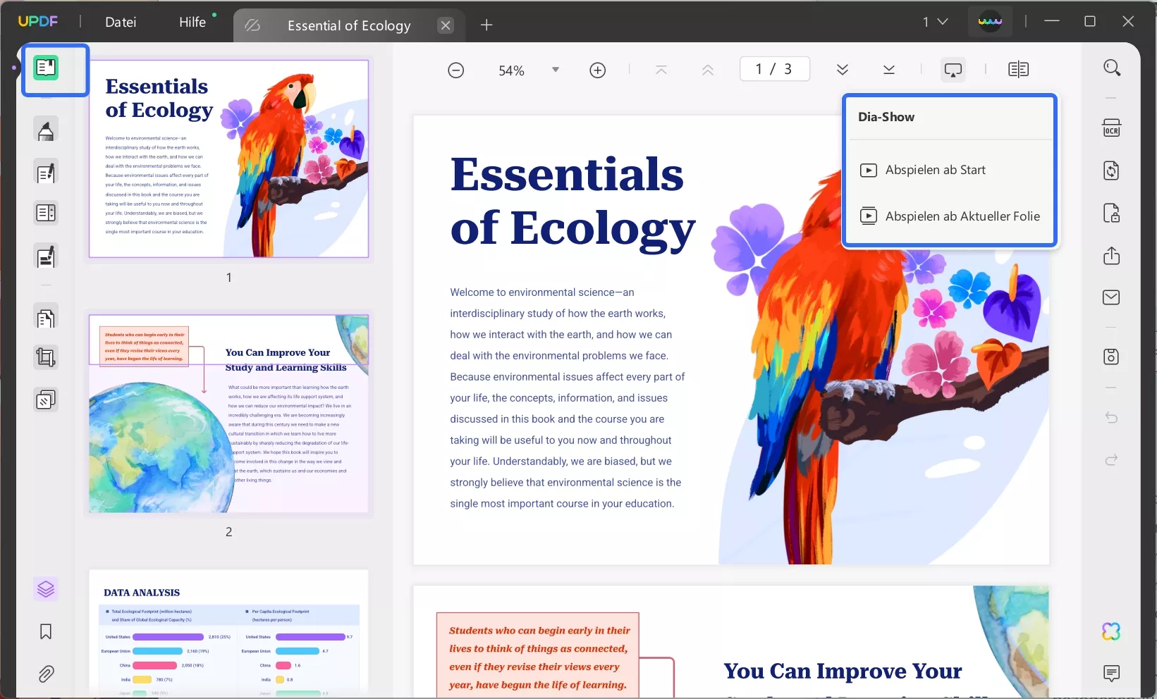 play pdf as a slideshow