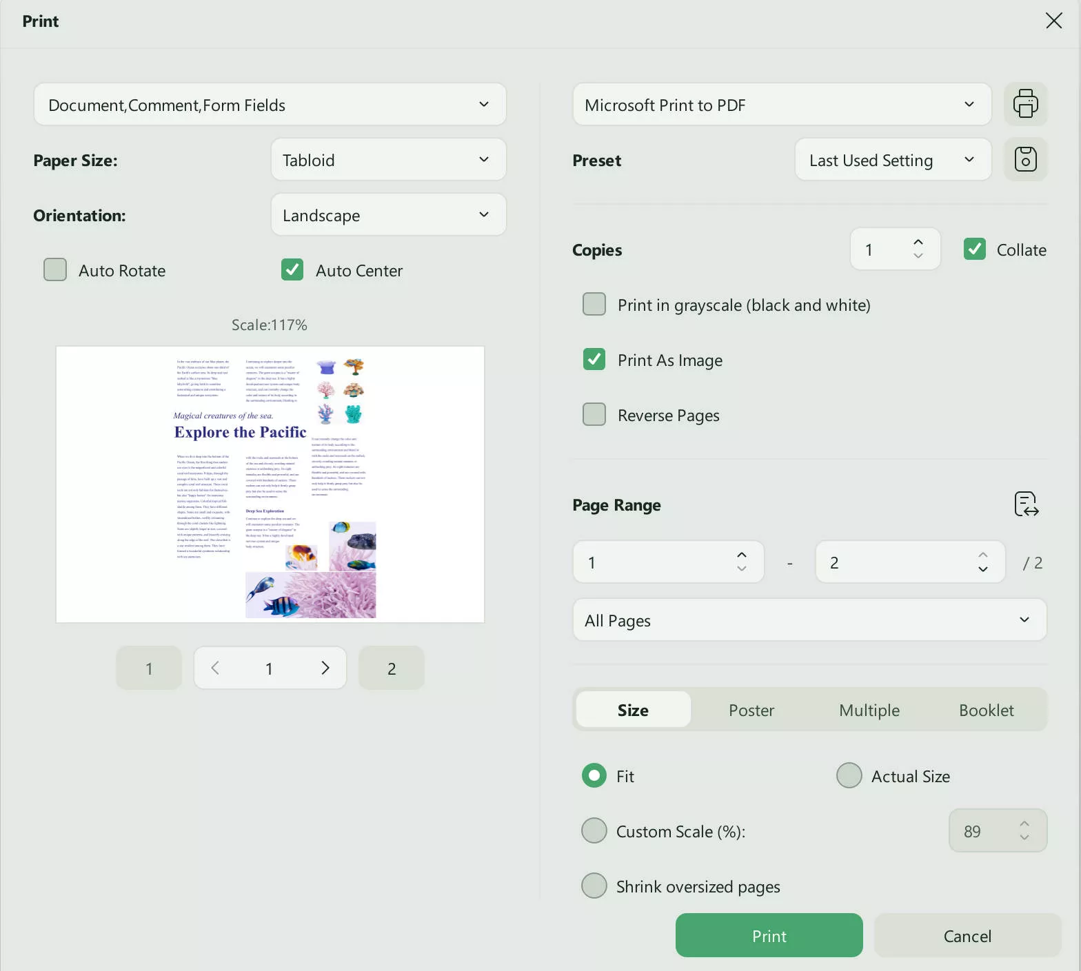 find print feature from files tab