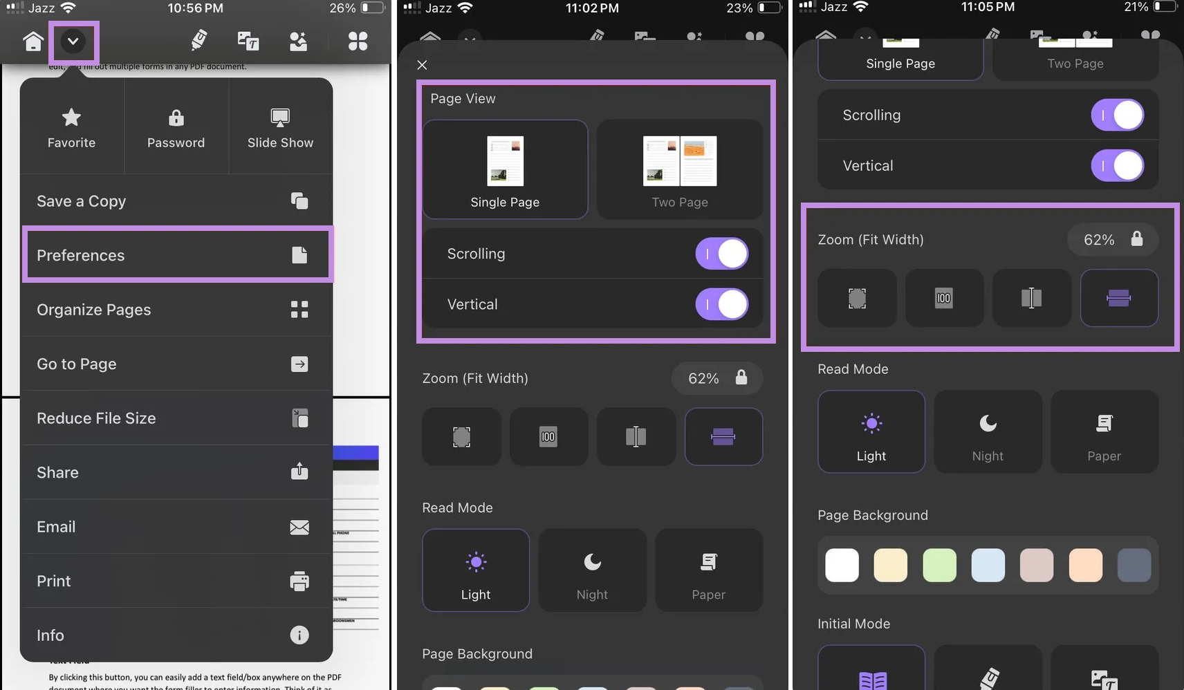 customize page view and zoom preferences in updf for iOS