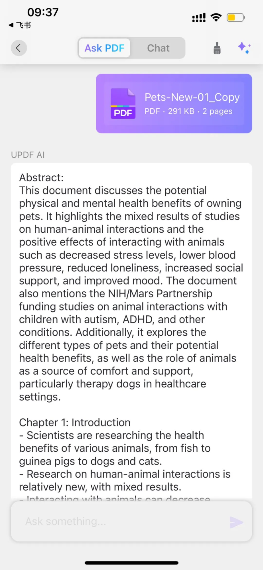 summarizing the uploaded pdf with updf ai on iphone
