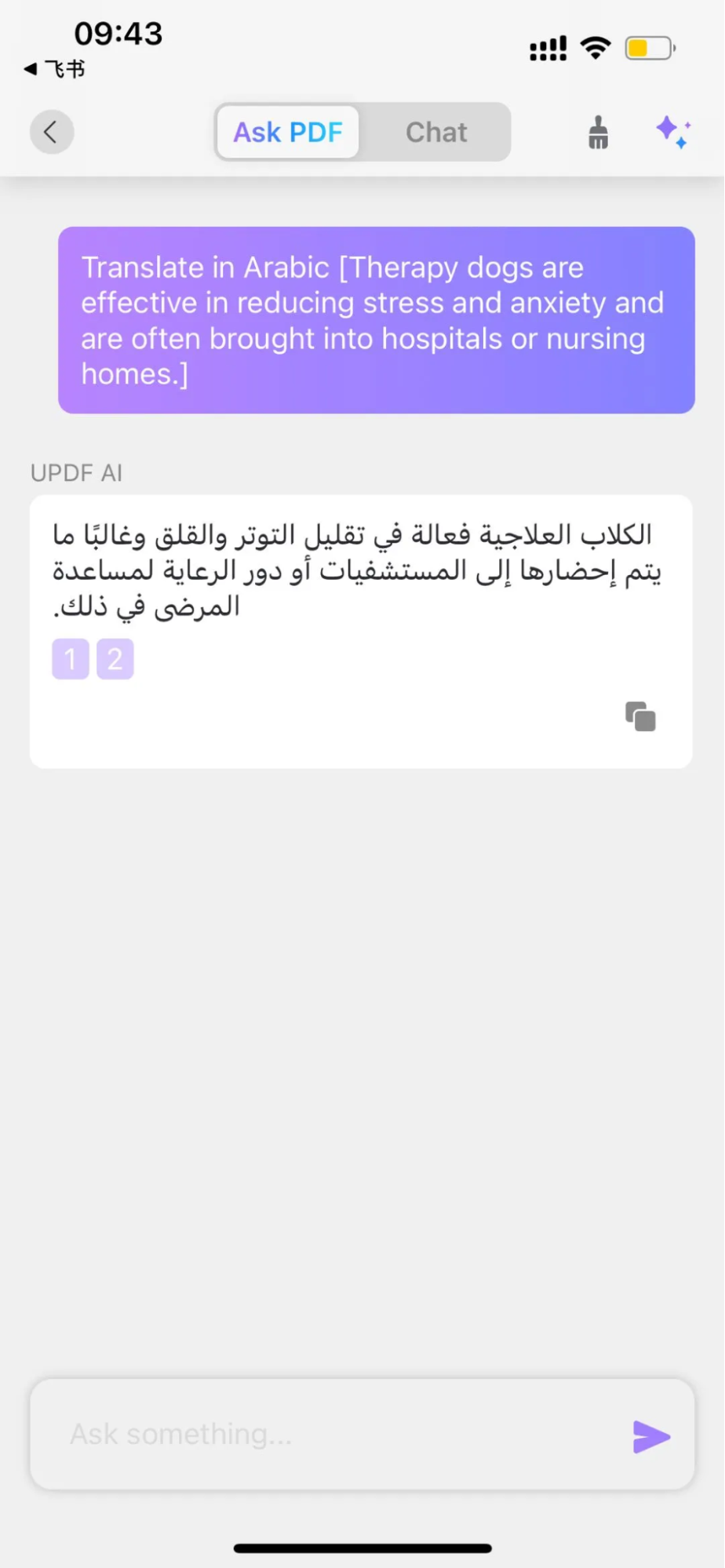 translating pdf text with updf ai for iOS
