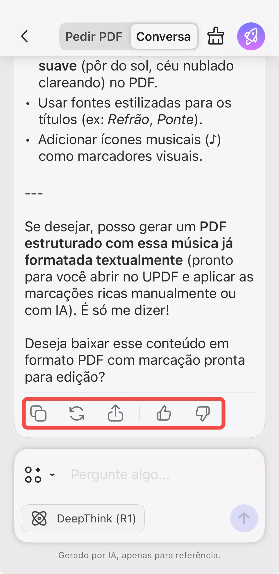 regenere ou copie o conteúdo