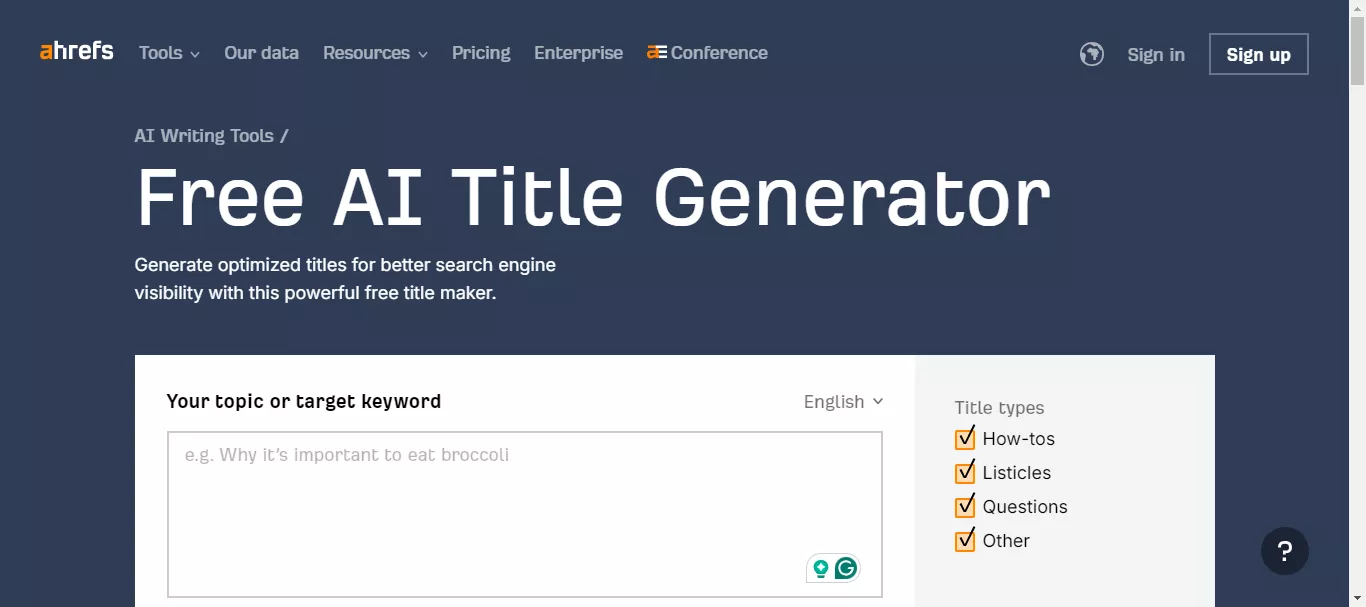 ahrefs research title generator.