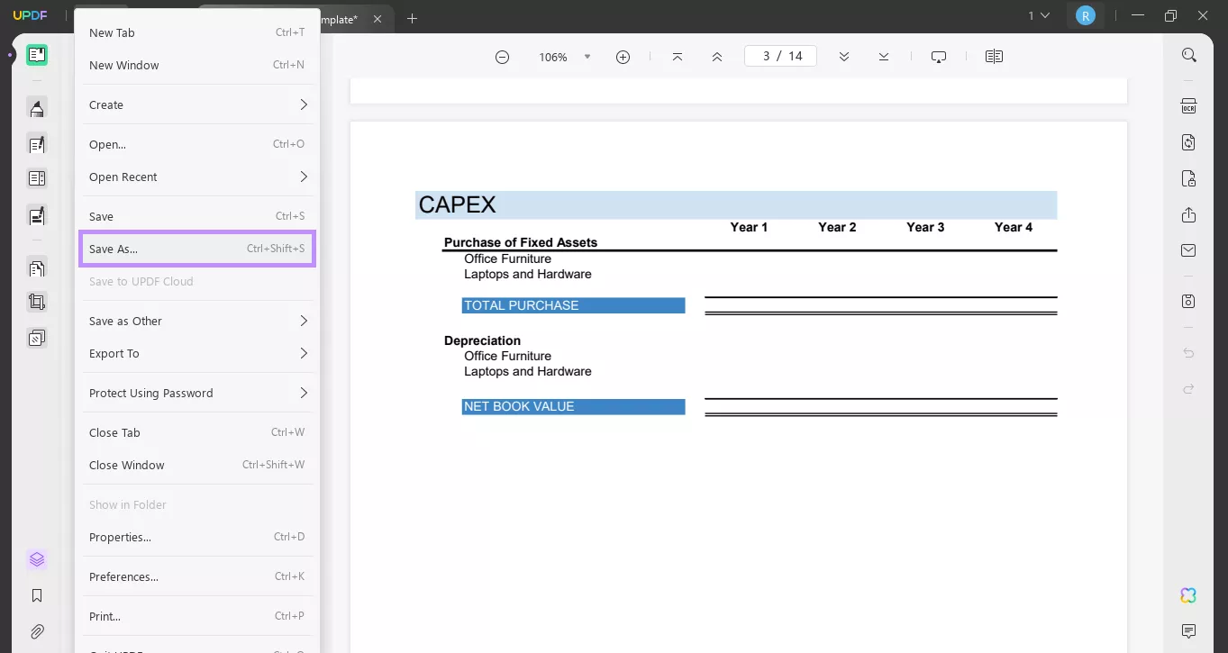 save excel to pdf updf windows