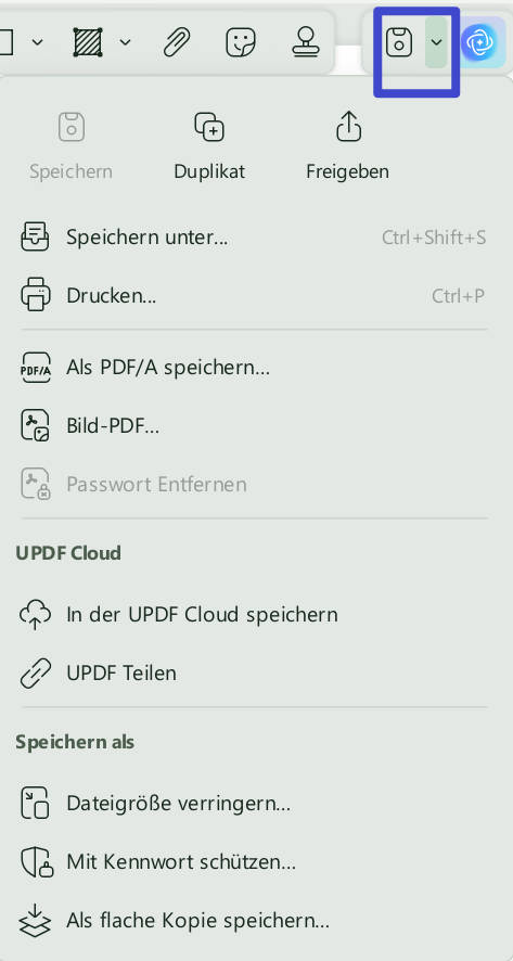 Adobe Acrobat Messwerkzeug UPDF Speichern