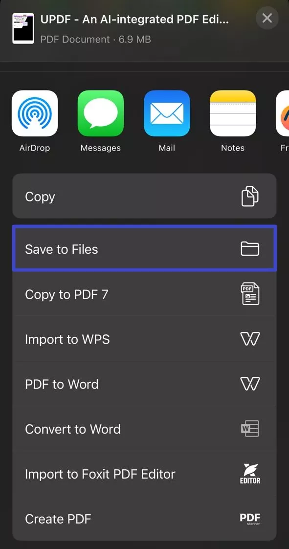 save pdf to files iphone