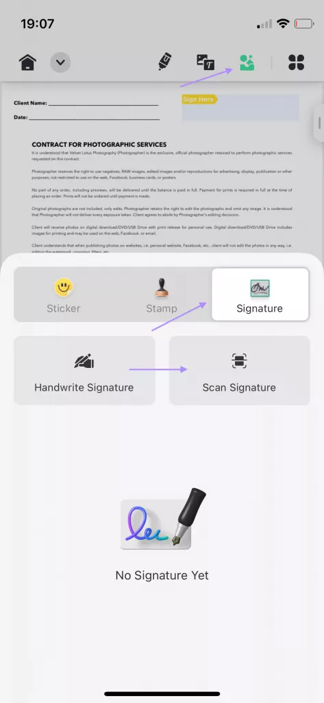 scan signature updf ios