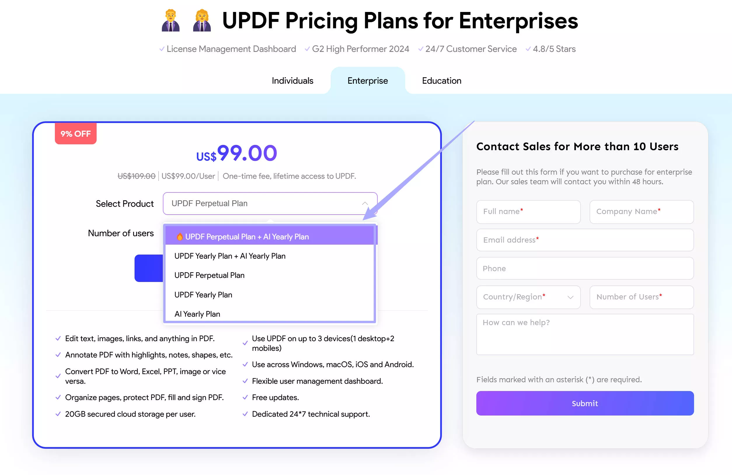 Select products for UPDF Enterprise Plans