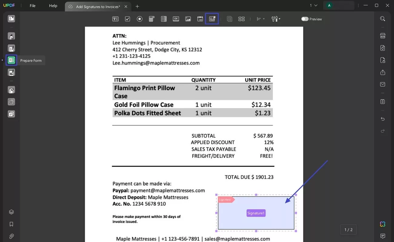 prepare form for digital signature