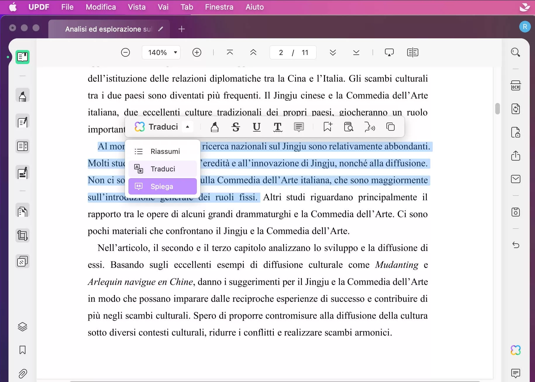 Spiegare il PDF con UPDF AI su MAC