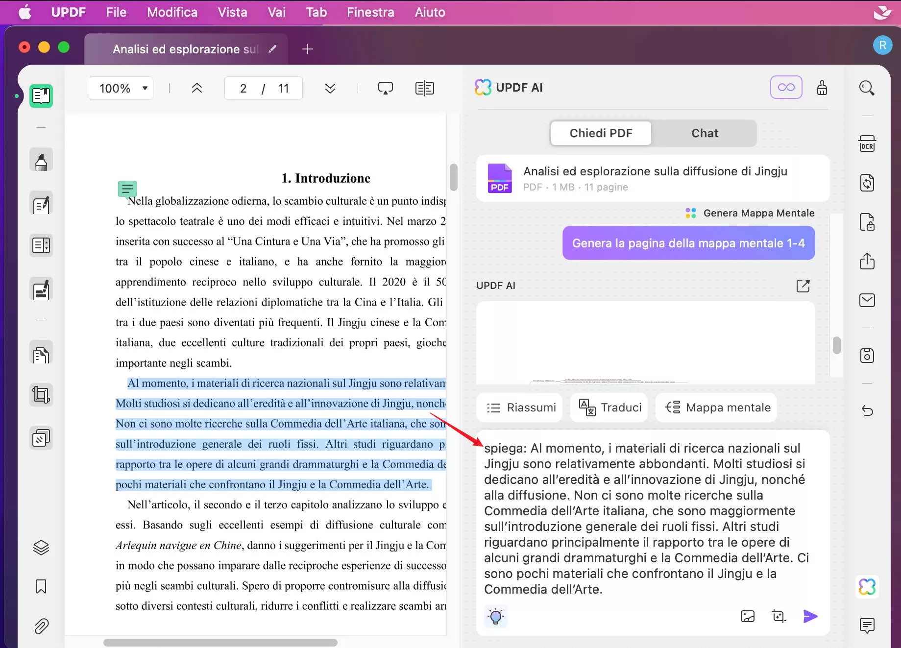 Spiegare il PDF con UPDF AI su MAC