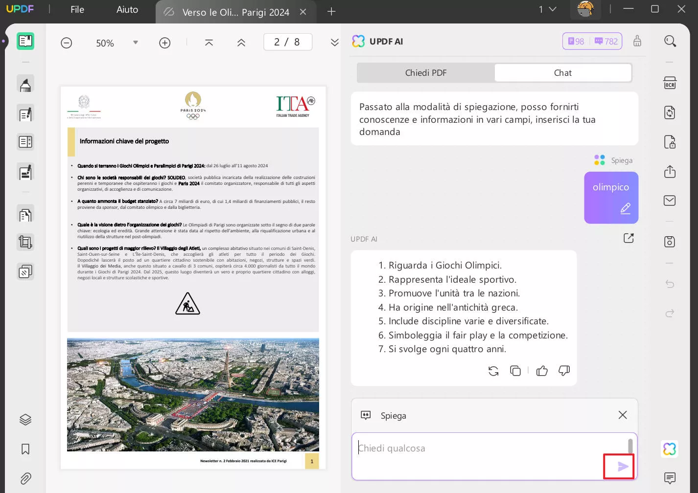 Spiega il PDF incollando il contenuto nella finestra AI