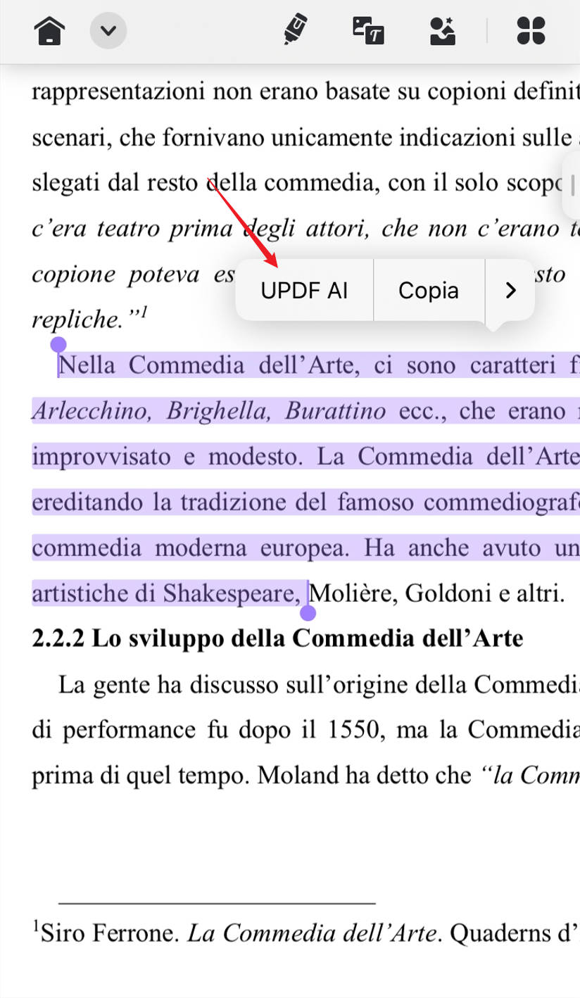 Seleziona testi per riassumerli su iPhone