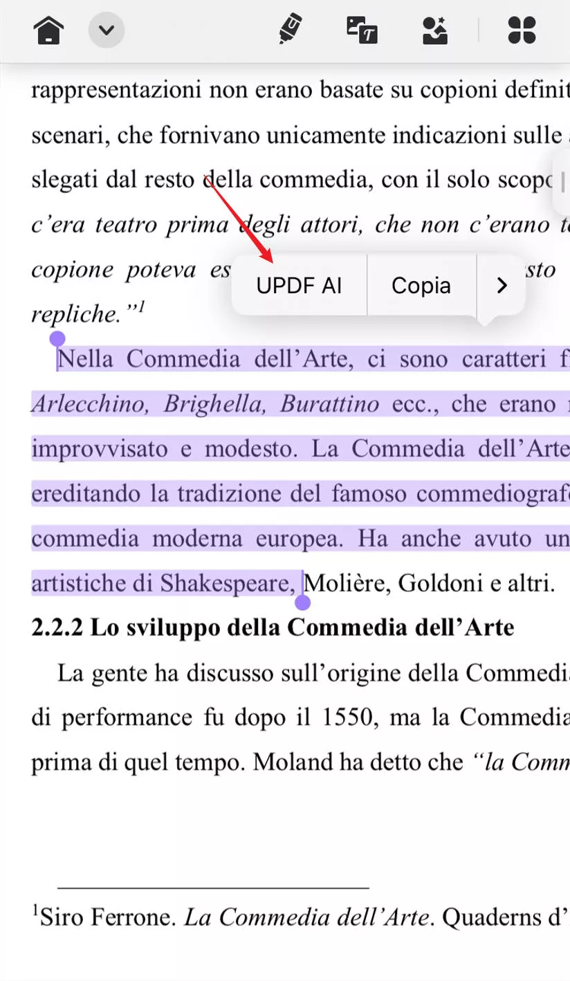 Tradurre il testo selezionandolo direttamente