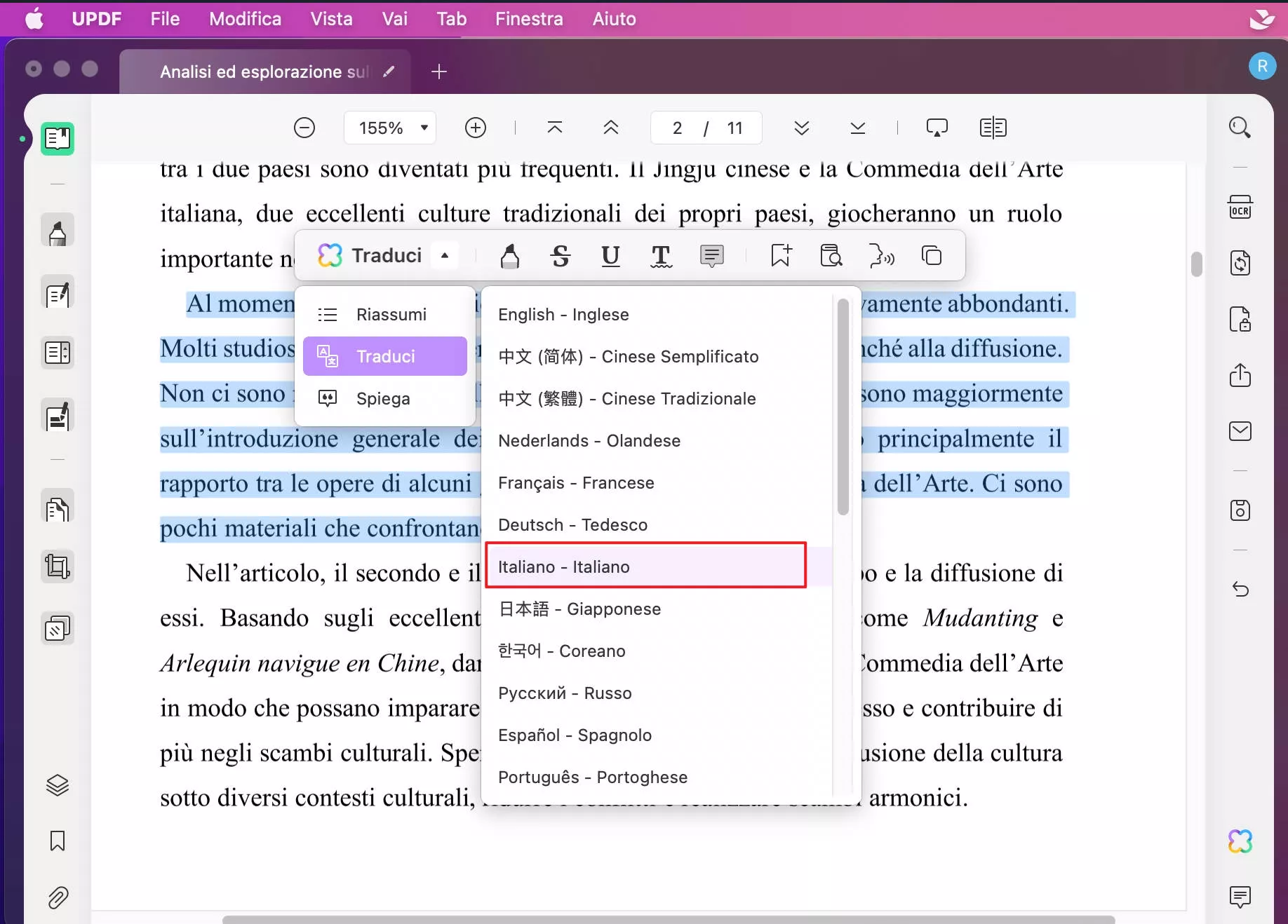 Tradurre PDF con UPDF AI su Mac