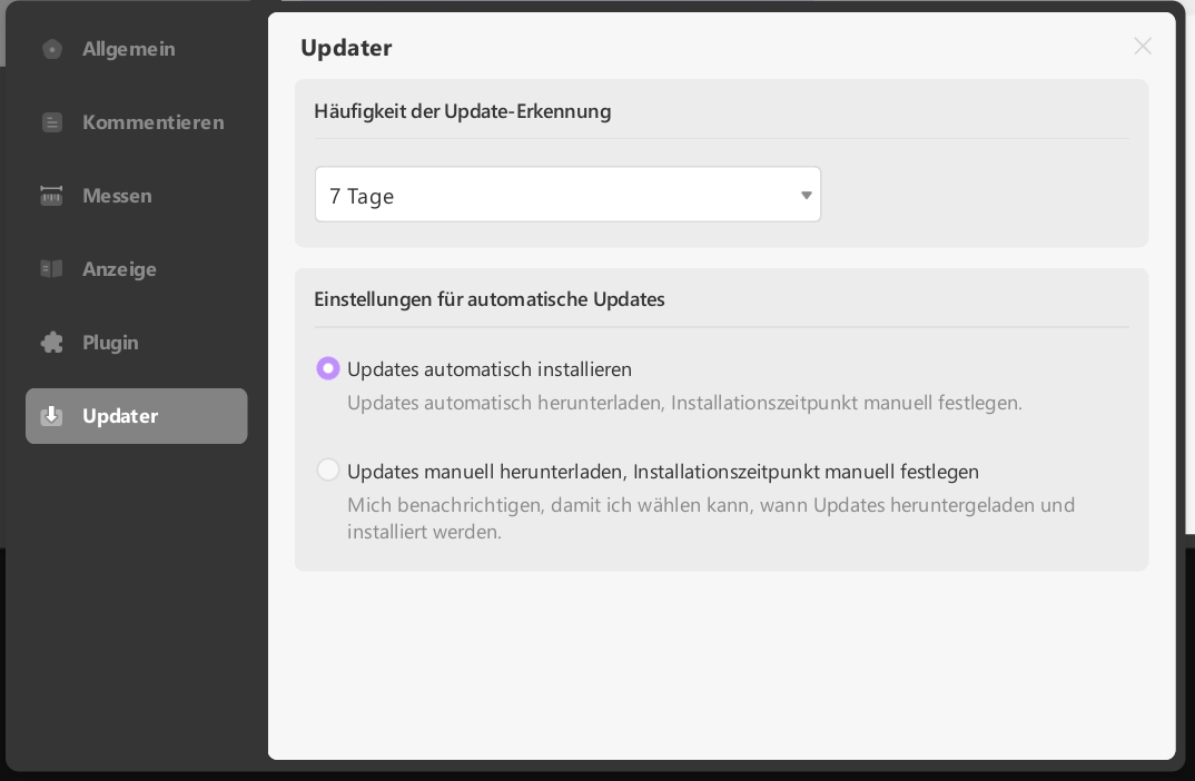 Updater-Einstellungen