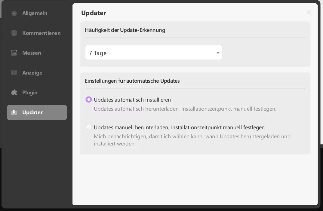 Updater-Einstellungen