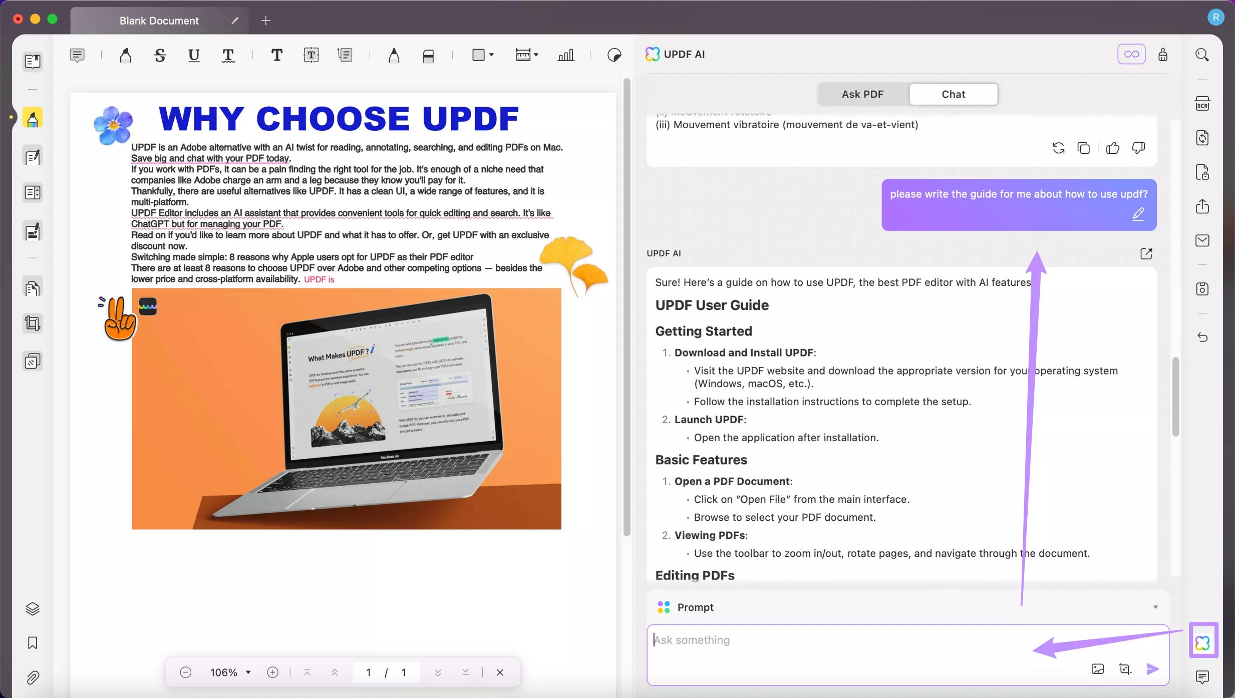 create content with ai using updf on mac