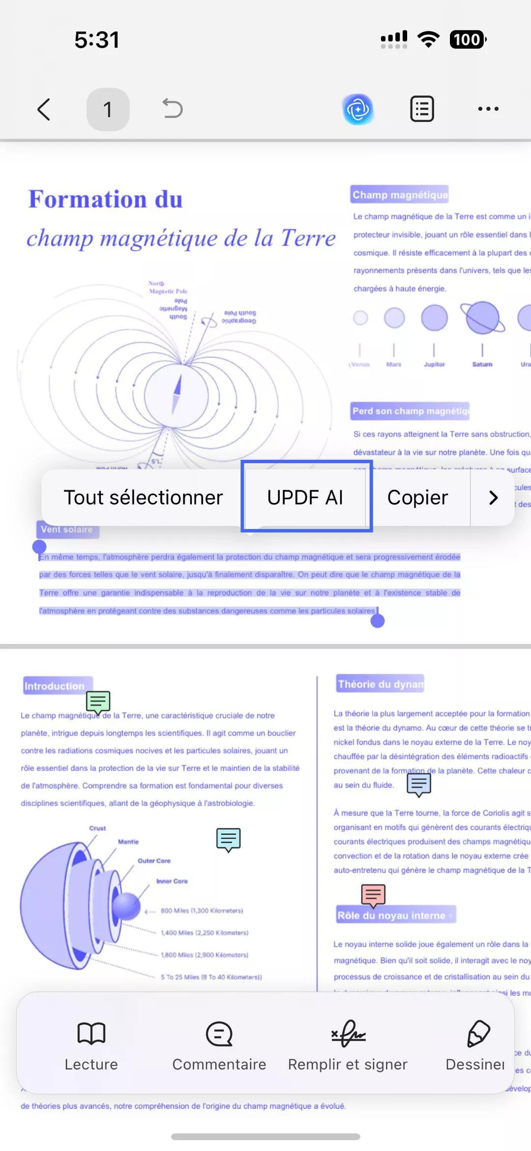 résumer en sélectionnant du texte