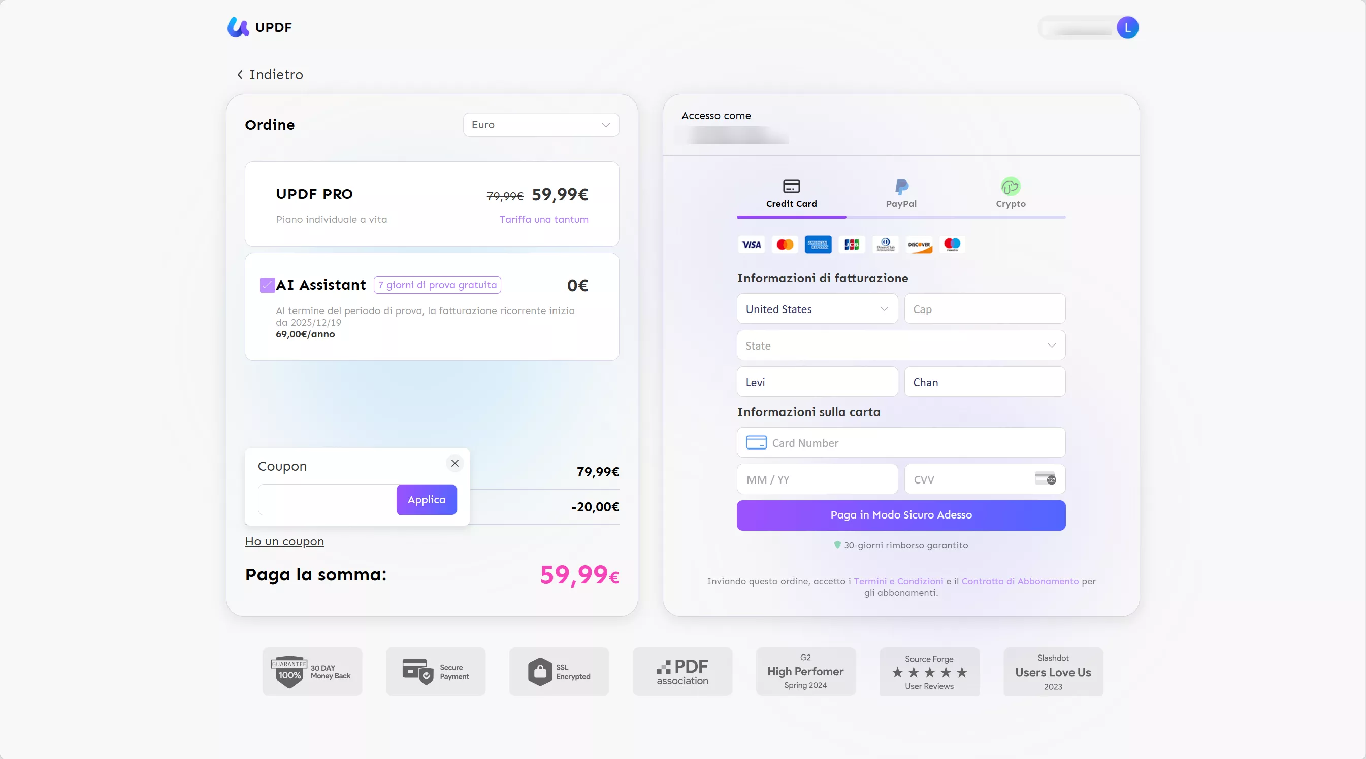 use coupon code in the UPDF price page