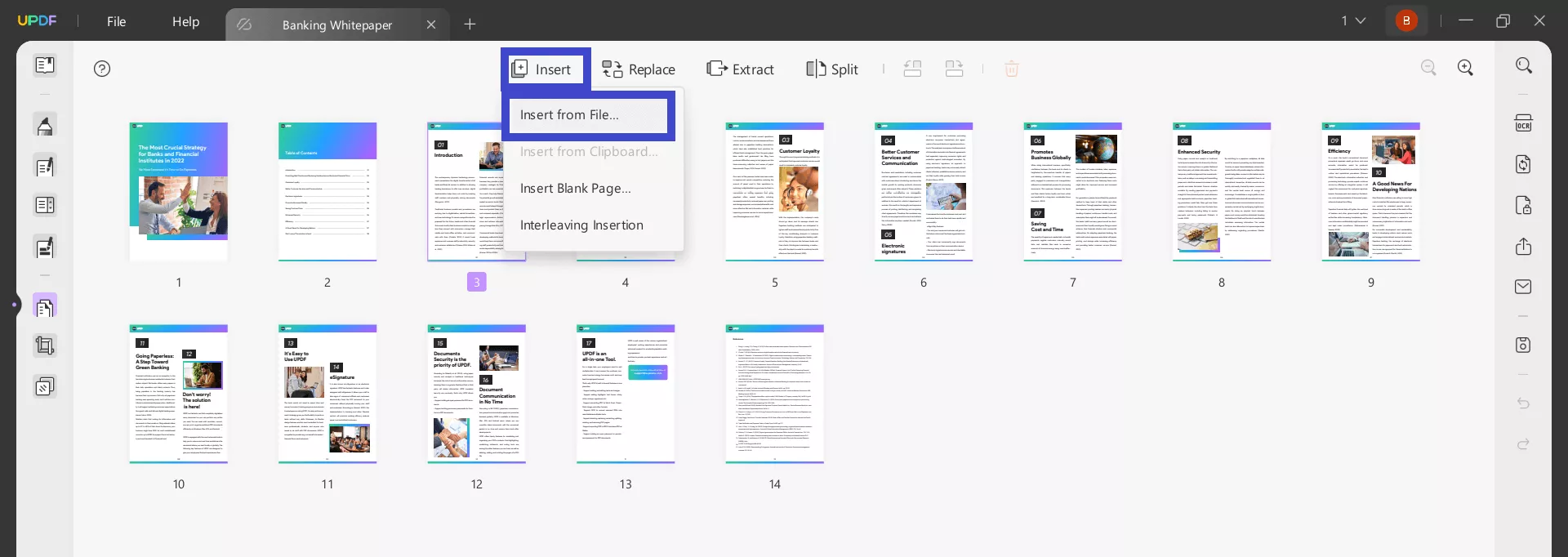 insert pages to PDF using UPDF