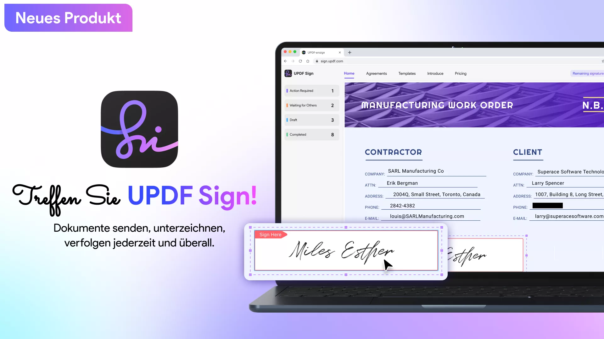 Neu: Dokumente mit UPDF Sign senden, unterschreiben ,verfolgen.