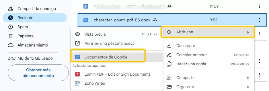 abrir con documentos de google contar palabras en pdf