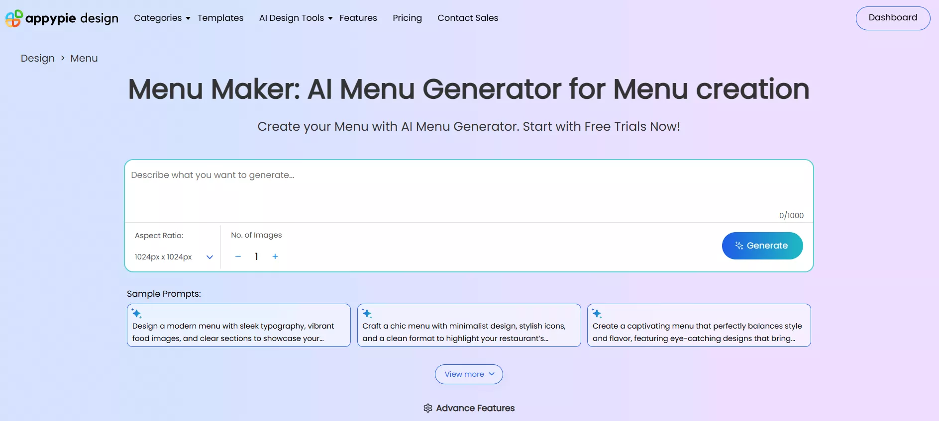 Appypie Design menu generator