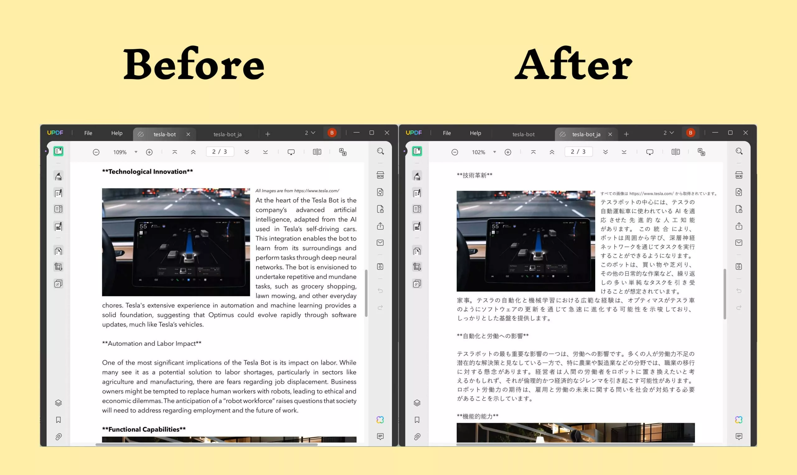 before and after translation