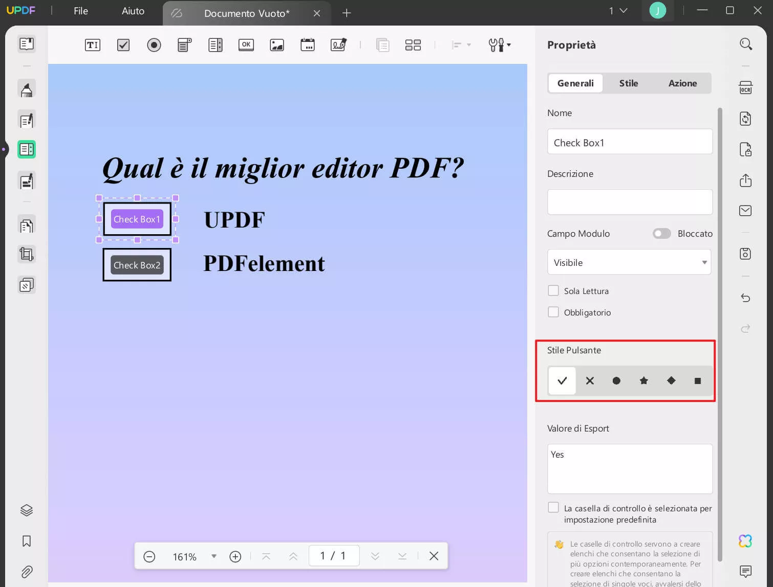 Inserire caselle di spunta nei PDF con UPDF