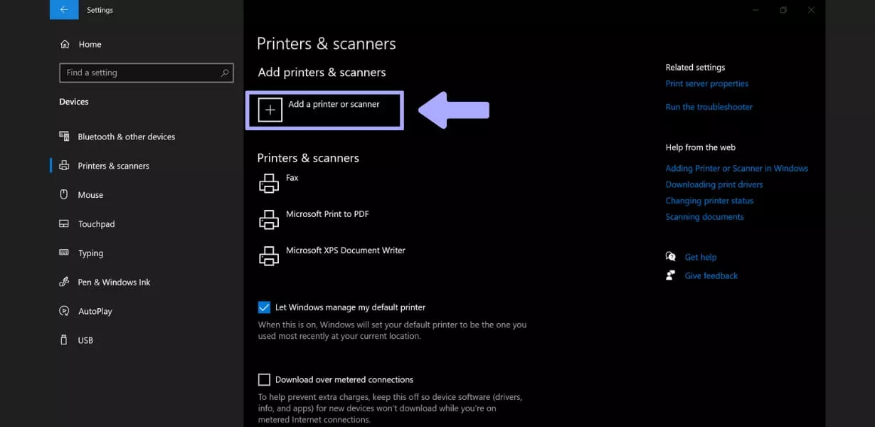 change the default printer setting on windows