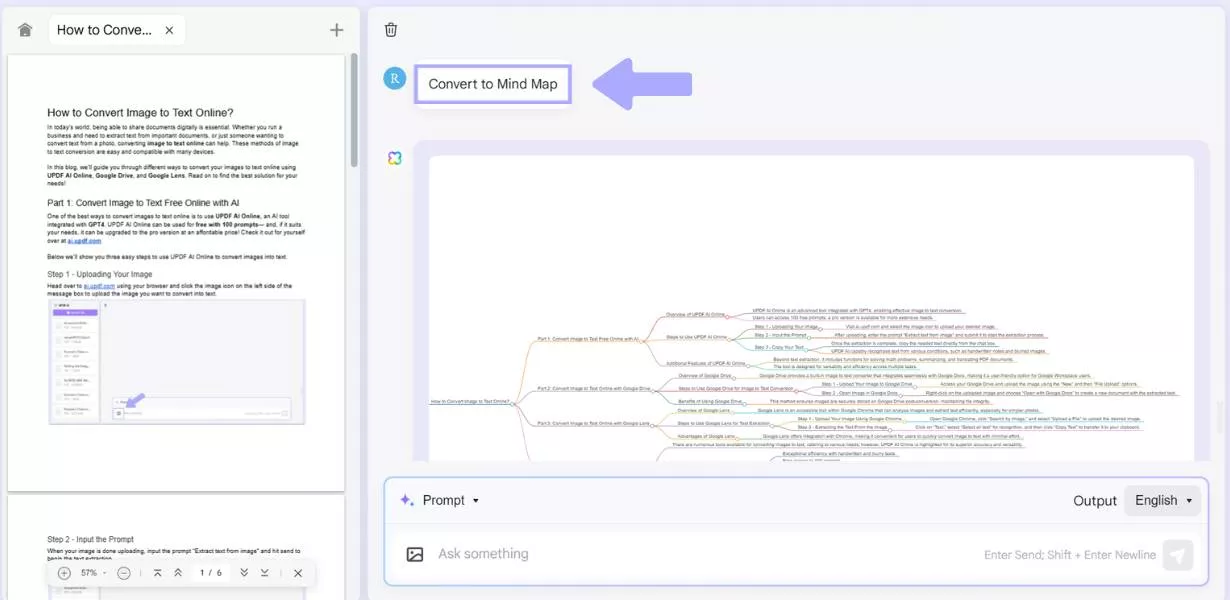 convert to mind map with updf ai online