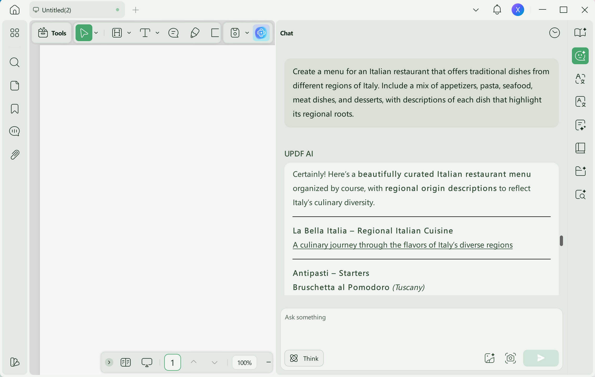 generate menu using UPDF AI
