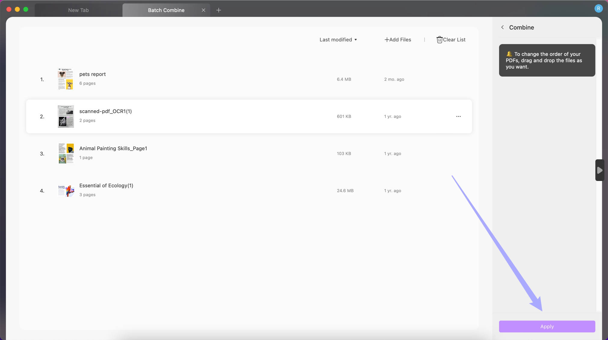 customize the settings to batch combine in UPDF on mac