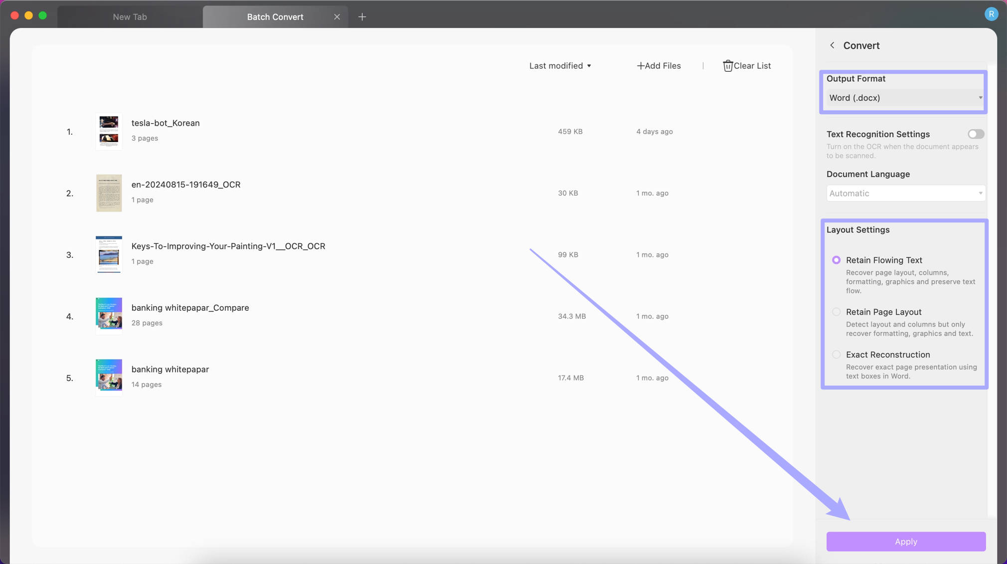 customize settings to batch convert with UPDF on Mac