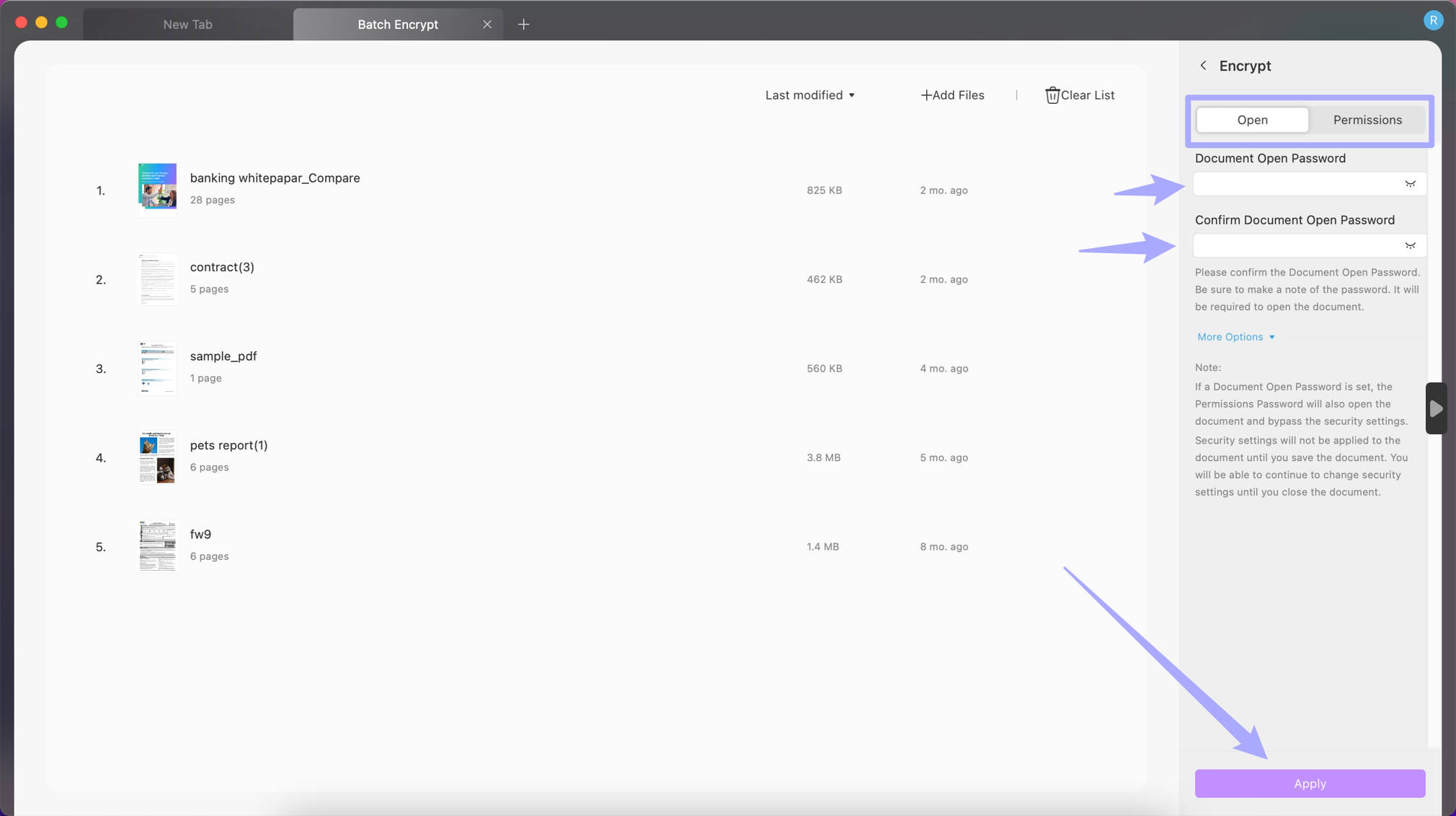 Customize the settings to batch encrypt in UPDF on Mac