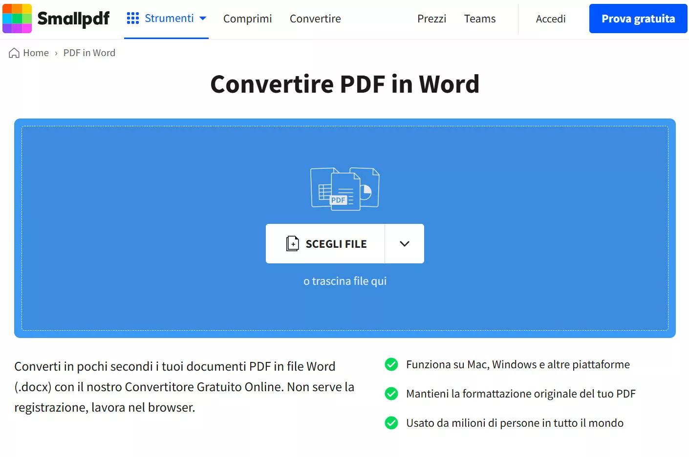 Convertire da PDF a Word usando Smallpdf