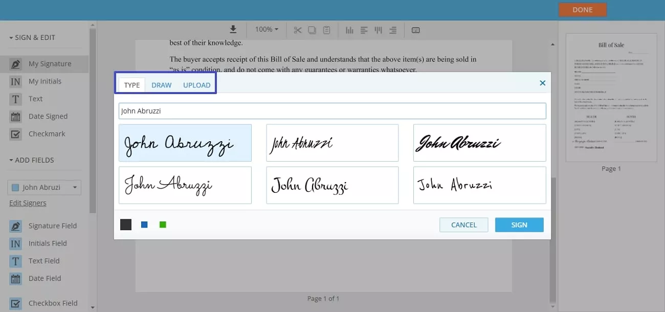 draw signature in digisigner