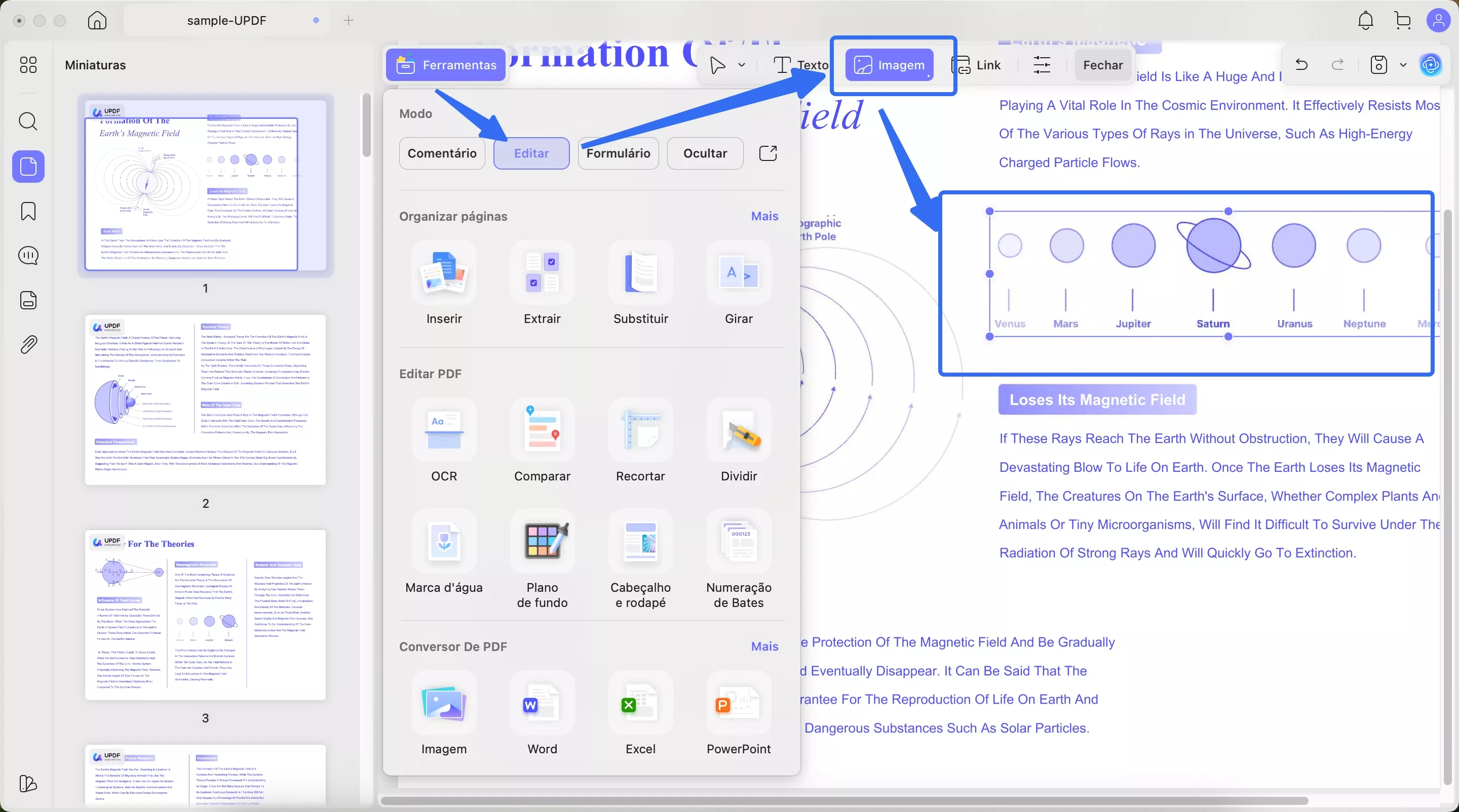 editar imagens em um pdf no updf